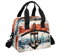 Mexpekil Grande borsa per il pranzo per uomo e donna, termica isolata, impermeabile, portatile, borsa frigo, borsa da picnic con tracolla regolabile, 13,8 l (bandiera vintage ancora)