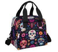 Mexpekil Grande borsa termica per il pranzo, da donna, da uomo, impermeabile, portatile, con tracolla regolabile, 13,8 l (teste di teschi floreali colorati)