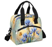 Mexpekil Grande borsa termica per il pranzo, unisex, impermeabile, portatile, con tracolla regolabile, 13,8 l (iris blu con farfalle)