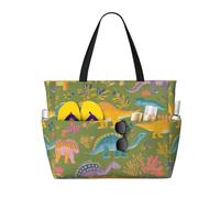 Mexpekil Grandi borse da spiaggia per donne uomini impermeabili a prova di sabbia borsa da spiaggia pieghevole borse estive vacanze, Dinosauri Carini Gialli, Taglia unica