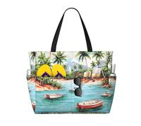 Mexpekil Grandi borse da spiaggia per donne uomini impermeabili a prova di sabbia borsa da spiaggia pieghevole borse estive vacanze, Barca al mare dell'albero di cocco, Taglia unica