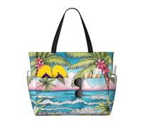 Mexpekil Grandi borse da spiaggia per donne uomini impermeabili a prova di sabbia borsa da spiaggia pieghevole borse estive vacanze, Scena tropicale spiaggia, Taglia unica