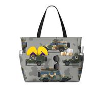 Mexpekil Grandi borse da spiaggia per donne uomini impermeabili a prova di sabbia borsa da spiaggia pieghevole borse estive vacanze, Tema veicoli dell'esercito, Taglia unica