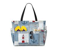 Mexpekil Grandi borse da spiaggia per donne uomini impermeabili a prova di sabbia borsa da spiaggia pieghevole borse estive vacanze, Patchwork a tema nautico, Taglia unica