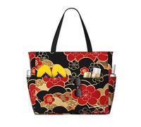 Mexpekil Grandi borse da spiaggia per donne uomini impermeabili a prova di sabbia borsa da spiaggia pieghevole borse estive vacanze, Onda Giapponese Fiore, Taglia unica