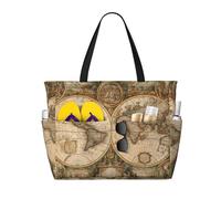 Mexpekil Grandi borse da spiaggia per donne uomini impermeabili a prova di sabbia borsa da spiaggia pieghevole borse estive vacanze, Mappa d'oro del mondo, Taglia unica