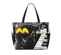 Mexpekil Grandi borse da spiaggia per donne uomini impermeabili a prova di sabbia borsa da spiaggia pieghevole borse estive vacanze, Musica per pianof, Taglia unica