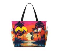 Mexpekil Grandi borse da spiaggia per donne uomini impermeabili a prova di sabbia borsa da spiaggia pieghevole borse estive vacanze, Tramonto sul mare dell'albero di cocco, Taglia unica