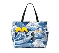 Mexpekil Grandi borse da spiaggia per donne uomini impermeabili a prova di sabbia borsa da spiaggia pieghevole borse estive vacanze, Onda, Taglia unica