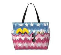 Mexpekil Grandi borse da spiaggia per donne uomini impermeabili a prova di sabbia borsa da spiaggia pieghevole borse estive vacanze, Stelle Rosso Blu Onda, Taglia unica