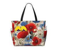 Mexpekil Grandi borse da spiaggia per donne uomini impermeabili a prova di sabbia borsa da spiaggia pieghevole borse estive vacanze, Papaveri rossi Margherita Blu, Taglia unica