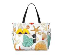 Mexpekil Grandi borse da spiaggia per donne uomini impermeabili a prova di sabbia borsa da spiaggia pieghevole borse estive vacanze, Conchiglia vintage con stella marina sulla spiaggia dell', Taglia