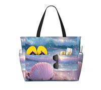 Mexpekil Grandi borse da spiaggia per donne uomini impermeabili a prova di sabbia borsa da spiaggia pieghevole borse estive vacanze, Scena Spiaggia Conchiglie Rosa Glitter, Taglia unica