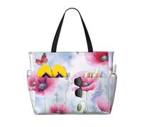 Mexpekil Grandi borse da spiaggia per donne uomini impermeabili a prova di sabbia borsa da spiaggia pieghevole borse estive vacanze, Papaveri Rosa Floreale, Taglia unica