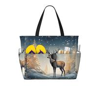 Mexpekil Grandi borse da spiaggia per donne uomini impermeabili a prova di sabbia borsa da spiaggia pieghevole borse estive vacanze, Foresta di cervi d'arte, Taglia unica