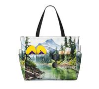 Mexpekil Grandi borse da spiaggia per donne uomini impermeabili a prova di sabbia borsa da spiaggia pieghevole borse estive vacanze, Fiume Foresta Montagna, Taglia unica