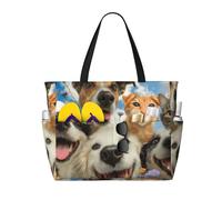 Mexpekil Grandi borse da spiaggia per donne uomini impermeabili a prova di sabbia borsa da spiaggia pieghevole borse estive vacanze, Happy Dogs Gatti, Taglia unica