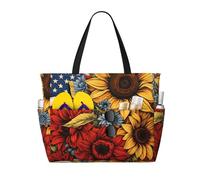 Mexpekil Grandi borse da spiaggia per donne uomini impermeabili a prova di sabbia borsa da spiaggia pieghevole borse estive vacanze, Bandiera Rosso Giallo Girasole, Taglia unica