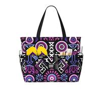 Mexpekil Grandi borse da spiaggia per donne uomini impermeabili a prova di sabbia borsa da spiaggia pieghevole borse estive vacanze, Motivo grafico tribale, Taglia unica