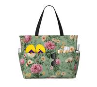 Mexpekil Grandi borse da spiaggia per donne uomini impermeabili a prova di sabbia borsa da spiaggia pieghevole borse estive vacanze, Piccole piante con fiori colorati, Taglia unica