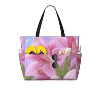 Mexpekil Grandi borse da spiaggia per donne uomini impermeabili a prova di sabbia borsa da spiaggia pieghevole borse estive vacanze, Uova Di Pasqua Rosa Gigli, Taglia unica