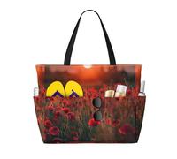 Mexpekil Grandi borse da spiaggia per donne uomini impermeabili a prova di sabbia borsa da spiaggia pieghevole borse estive vacanze, Fiore Rosso Campo Papaveri, Taglia unica