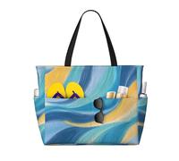 Mexpekil Grandi borse da spiaggia per donne uomini impermeabili a prova di sabbia borsa da spiaggia pieghevole borse estive vacanze, Onda Blu Giallo, Taglia unica