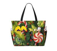 Mexpekil Grandi borse da spiaggia per donne uomini impermeabili a prova di sabbia borsa da spiaggia pieghevole borse estive vacanze, Caramelle di foglie, Taglia unica