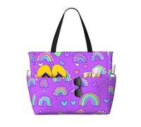 Mexpekil Grandi borse da spiaggia per donne uomini impermeabili a prova di sabbia borsa da spiaggia pieghevole borse estive vacanze, Cuori Piccoli Arcobaleni, Taglia unica