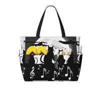 Mexpekil Grandi borse da spiaggia per donne uomini impermeabili a prova di sabbia borsa da spiaggia pieghevole borse estive vacanze, Musica dei gatti neri, Taglia unica