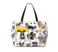 Mexpekil Grandi borse da spiaggia per donne uomini impermeabili a prova di sabbia borsa da spiaggia pieghevole borse estive vacanze, Cane Razza Carino, Taglia unica