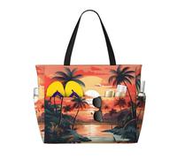 Mexpekil Grandi borse da spiaggia per donne uomini impermeabili a prova di sabbia borsa da spiaggia pieghevole borse estive vacanze, Palme del fiume al tramonto, Taglia unica