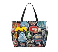 Mexpekil Grandi borse da spiaggia per donne uomini impermeabili a prova di sabbia borsa da spiaggia pieghevole borse estive vacanze, Adesivi da viaggio, Taglia unica