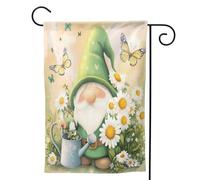 Mexpekil Graziosa bandiera da giardino con gnomo verde margherita farfalla 30,5 x 45,7 cm su entrambi i lati, decorativa per esterni, per patio, cortile, prato