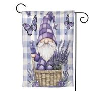Mexpekil Graziosa bandiera da giardino con gnomo viola scozzese lavanda, 71 x 101,6 cm, double face, decorativa per esterni, per patio, cortile, prato