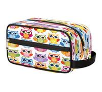 Mexpekil Graziosa borsa da toilette colorata con gufo e uccellino, organizer per cosmetici, trousse da viaggio, per donne, uomini, ragazzi e ragazze