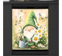 Mexpekil Graziosa copertura magnetica per lavastoviglie con gnomo verde margherita farfalla 53,3 x 66 cm, adesivo decorativo impermeabile per lavastoviglie per elettrodomestici da cucina
