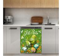 Mexpekil Green Bird Floral Eggs - Copertura magnetica per lavastoviglie, 53 x 66 cm, adesivo decorativo per lavastoviglie per porta d'ingresso, impermeabile, pannello magnetico per elettrodomestici da