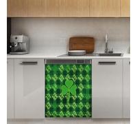 Mexpekil Green Clovers - Copertura magnetica per lavastoviglie a scacchi, 53 x 66 cm, adesivo decorativo per lavastoviglie per porta d'ingresso, impermeabile, per pannello elettrodomestico da cucina