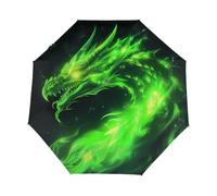 Mexpekil Green Fire Dragon Sun Rain Auto Open Automatico Pieghevole Ombrello Compatto Modello Drago Cinese Ombrello Antivento per Donne Bambini