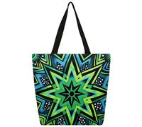 Mexpekil Green Star - Borsa larga in tela per donne e ragazze, riutilizzabile, per la spesa, grande, borsa a tracolla multiuso