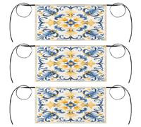 Mexpekil Grembiuli da cameriera con tasche a mezza vita, impermeabili, a mezza vita, colore giallo, blu, con motivo floreale, confezione da 3 pezzi