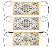 Mexpekil Grembiuli da cameriera con tasche, unisex, impermeabili, a mezza vita, con motivo a piastrelle in ceramica, colore giallo e blu, confezione da 3 pezzi