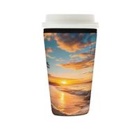 Mexpekil Hawaiian Beach Sunset Tropical Coconut Tree - Manicotto riutilizzabile per bevande calde e fredde, in neoprene, per bevande calde e fredde, adatto per bevande da 453,6 a 510,3 g