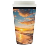 Mexpekil Hawaiian Beach Sunset Tropical Coconut Tree - Manicotto riutilizzabile per bevande calde e fredde, in neoprene, per bevande calde e fredde, adatto per 907,2 g