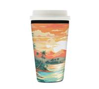 Mexpekil Hawaiian Tropical Coconut Seaside - Manicotto riutilizzabile per bevande calde e fredde, in neoprene, per bevande calde e fredde, adatto per bevande da 470 a 510 ml