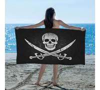 Mexpekil Jolly Roger, telo mare con teschio pirata, asciugamano da piscina oversize 70 x 150 cm, ad asciugatura rapida, assorbente, asciugamano da viaggio per nuoto, campeggio, bagno, sport, palestra