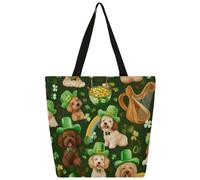Mexpekil Labradoodles che indossa cappello verde trifoglio borsa tote per donne ragazze borse riutilizzabili per la spesa borse grandi borse da donna borsa a tracolla multiuso