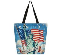 Mexpekil Lady Liberty - Borsa larga in tela con bandiera USA, per donne e ragazze, riutilizzabile, borsa per la spesa grande, borsa a tracolla multiuso