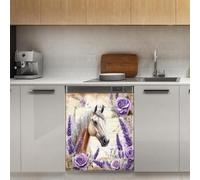 Mexpekil Lavanda Rose Cavallo Lavastoviglie Magnete Copertura 53x66 Pollici Decorativo Lavastoviglie Adesivo per Porta D'ingresso Impermeabile Pannello Elettrodomestico Cucina Pannello Adesivo